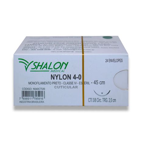 Fio de Sutura Nylon Cuticular Nº 4-0 com Agulha 2,0cm 24Un - Shalon