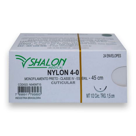 Fio de Sutura Nylon Nº 4-0 com Agulha 1,5cm 24Un - Shalon