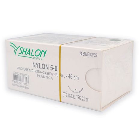 Fio de Sutura Nylon Nº 5-0 Plástica com Agulha 3/8 2,0cm 24Un - Shalon