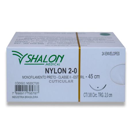 Fio de Sutura Nylon Cuticular Nº 2-0 com Agulha 2cm 24Un - Shalon