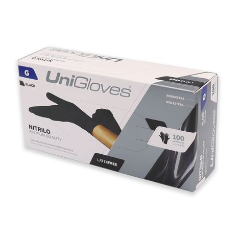 Luva De procedimento Sem Pó Nitrílica G Preta - Unigloves