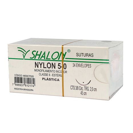 Fio De Sutura Nylon Nº 5-0 Monofilamento Incolor com Agulha 2,0cm com 24 - Shalon
