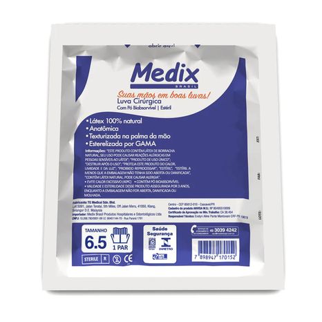 Luva Cirúrgica Estéril 6,5 de látex com pó com 1 Par - Medix