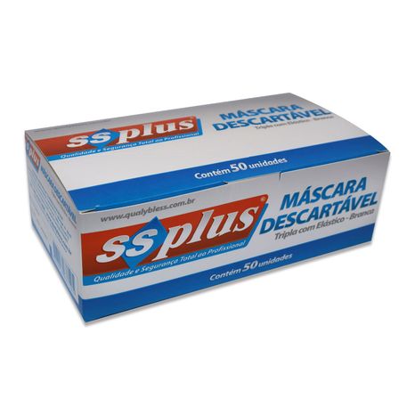 Máscara Tripla Branca com 50 - Ss Plus
