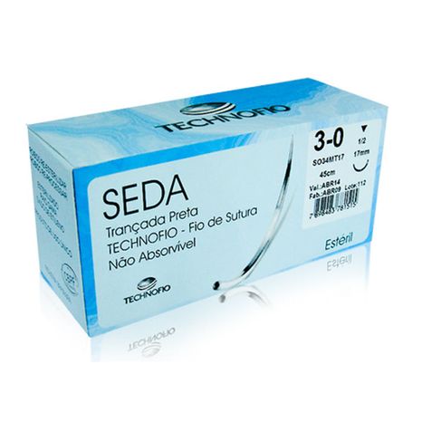 Fio de Sutura de Seda Preta 3-0 com Agulha 1,7mm 1/2 - Technofio