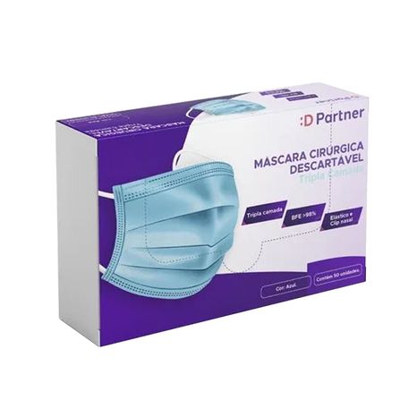 Máscara Descartável Azul com 50un - Dental Partner