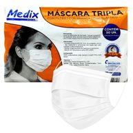 Máscara Tripla Descartável com Elástico Branca - Medix
